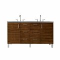 James Martin Vanities Metropolitan 60in Double Vanity, American Walnut w/ 3 CM Grey Expo Quartz Top 850-V60D-AWT-3GEX